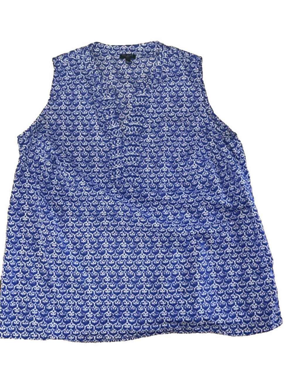 Talbots XL Blue Cotton Print Sleeveless Top V-neck Coastal Beach Lightweight